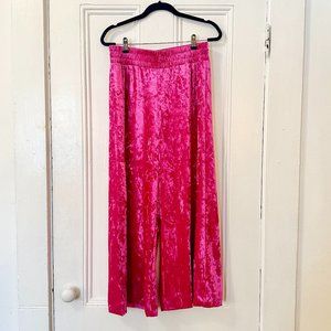 A New Day Hot Pink Velvet Velour Wide Leg Pull On Pants Ankle Length Stretch